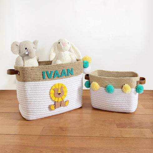 Jute & Cotton Rope Storage Basket - Lion